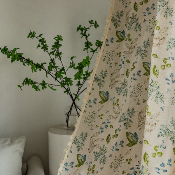 HUESLAND Green Leaf Floral Cotton Curtains for Doors - 7 Feet Long - Image 4