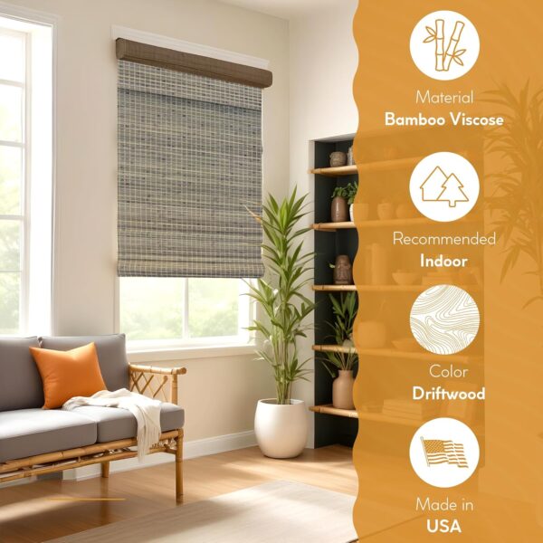 Radiance 2208848E Driftwood Cordless Roman Shades: Stylish Window Treatment Solution - Image 2