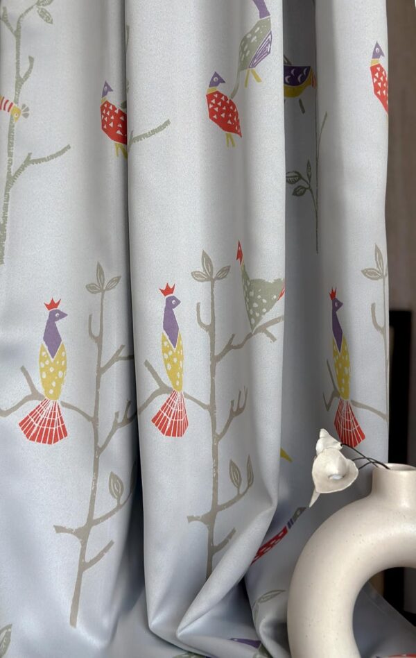 Tranquebar 80% Blackout Bird Print Door Curtains in Grey - 7 Feet Long - Image 4