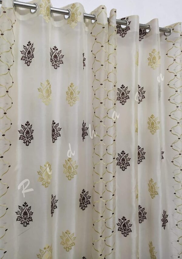 Stylish RIDHAAN Coffee and Golden Voile Curtains with Tie Back - 7 Feet - Image 3