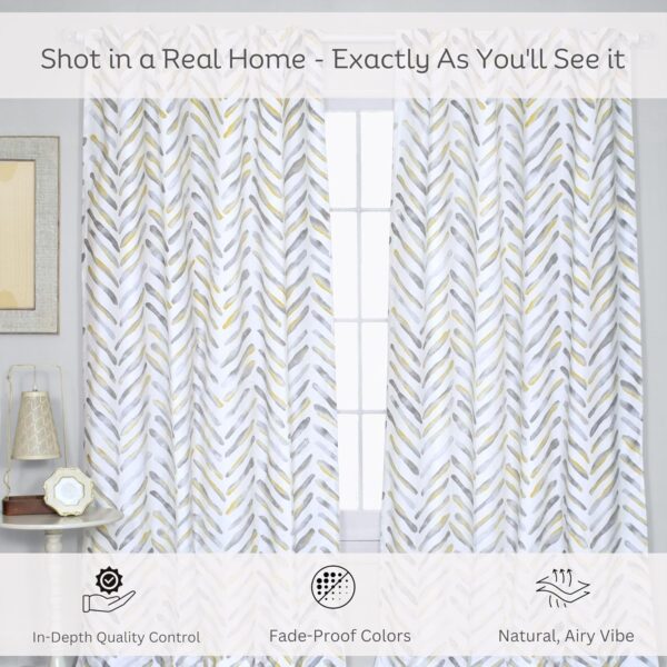 Room Darkening 100% Cotton Curtains with Watercolor Chevron Print - Set of 2 - Image 3