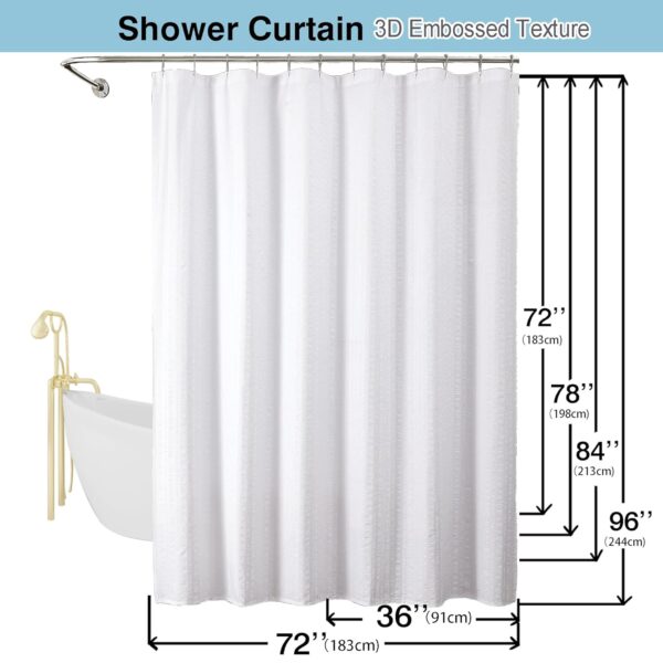 Extra Long White Shower Curtain 96 Inches with Embossed Texture for Bathrooms - Image 8