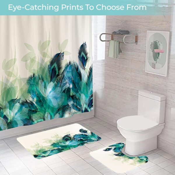 Elegant Emerald Drift Shower Curtain and Bathroom Mat Set for Ultimate Comfort - Image 5