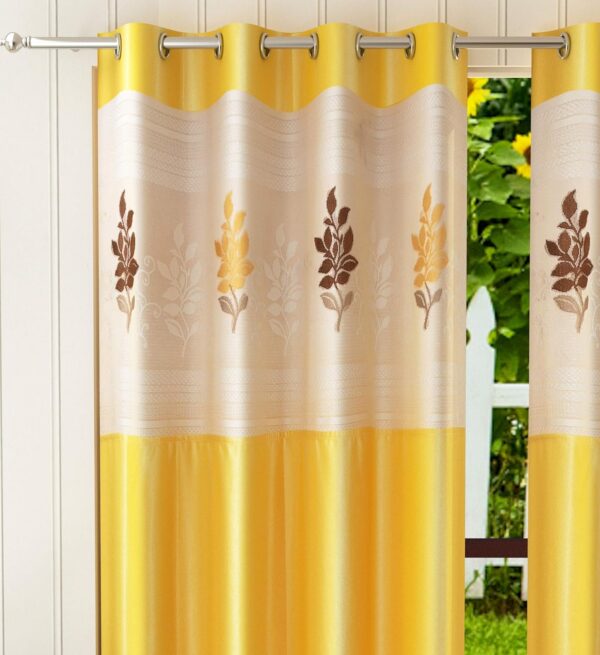 Premium Yellow Floral Net Door Curtains - LaVichitra 2 Piece Set - Image 2