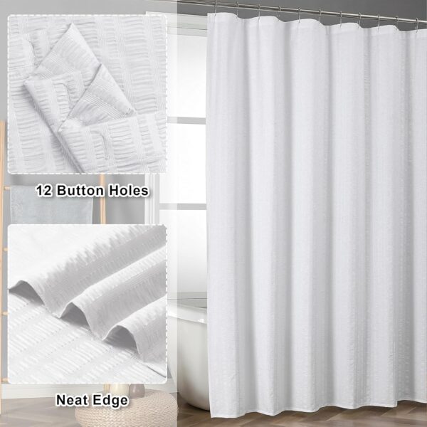 Extra Long White Shower Curtain 96 Inches with Embossed Texture for Bathrooms - Image 2