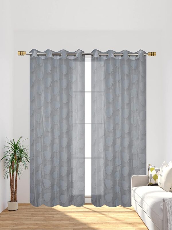 Elegant Semi Sheer Leaf Curtains for 9-Foot Doors - Grey, Pack of 1 - Image 2