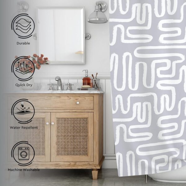 Boho Maze Grey Shower Curtain: Waterproof, Mould Proof, Easy Install & Quick-Dry - Image 6