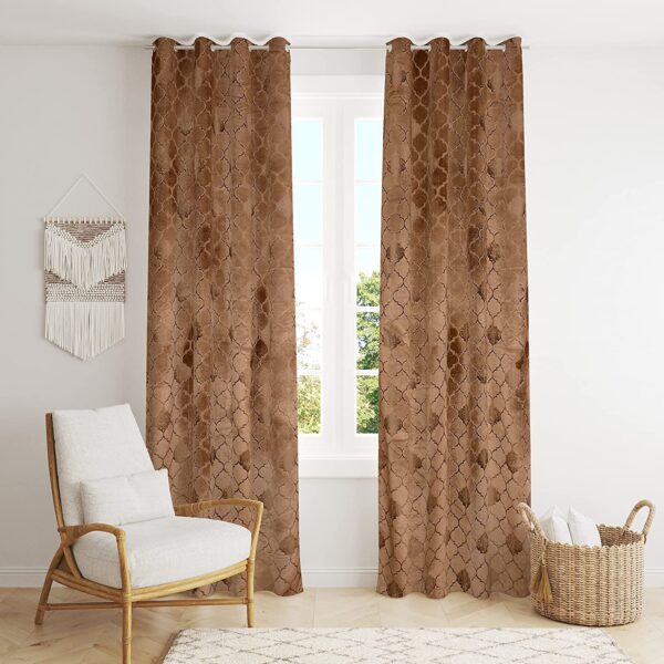 Elegant Beige Velvet Room Darkening Curtains for Living and Bedroom Spaces - Image 3