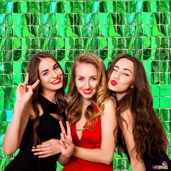 Green Tinsel Metallic Foil Curtain Backdrop for Party Decorations - 5 Pack - Image 4