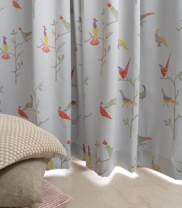 Tranquebar 80% Blackout Bird Print Door Curtains in Grey - 7 Feet Long - Image 3