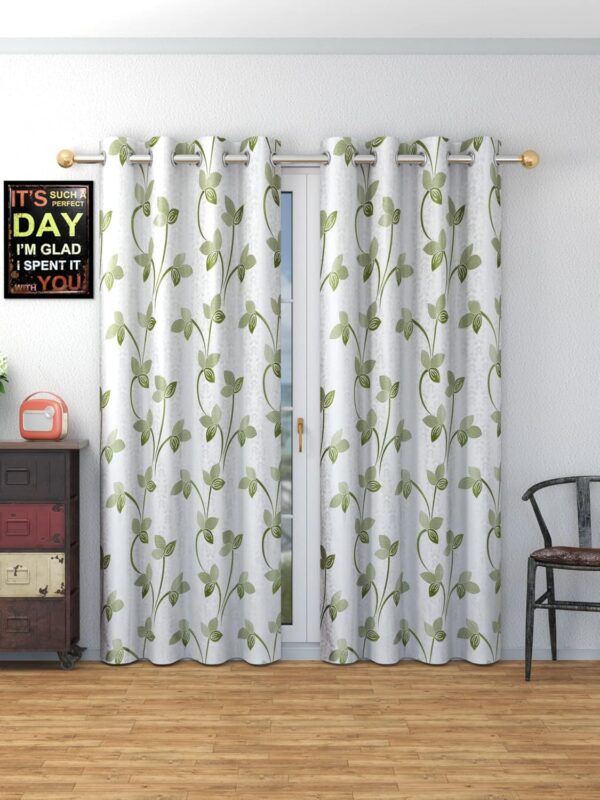 FAB CASTLE Premium Green Floral Curtains - Elegant 6 Feet Window Set of 2 - Image 2