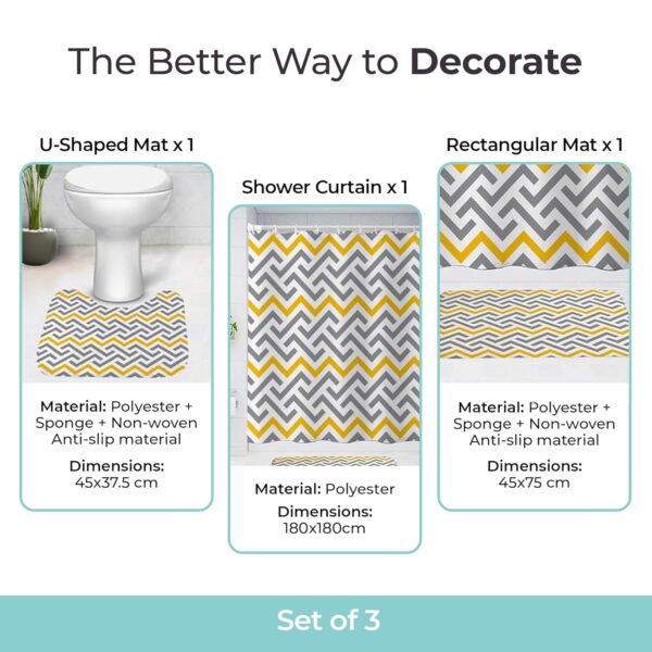 Mellow Waves Bathroom Set: Non-Slip Shower Curtain & Mat for Comfort - Image 4