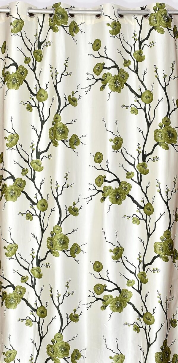 YUKANY 8 Feet Green Polyester Door Curtains - Floral & Plain Set - Image 5