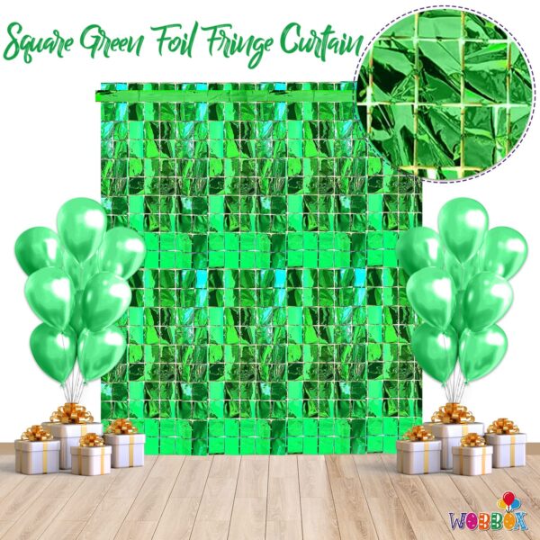 Green Tinsel Metallic Foil Curtain Backdrop for Party Decorations - 5 Pack - Image 5