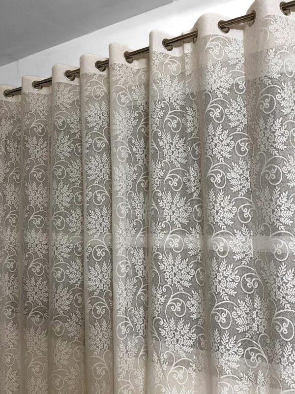 Elegant Semi Sheer Floral Curtains for Doors - 7 Feet Long, Cream Set - Image 3