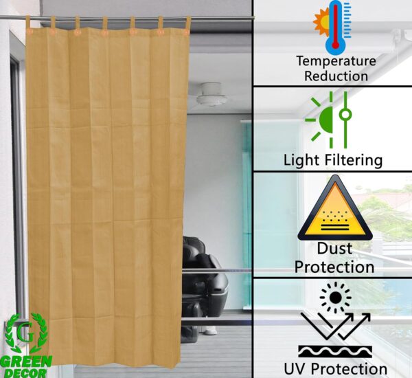 Beige HDPE Outdoor Curtains for Sun Blockage and UV Protection - 2 Pack - Image 4