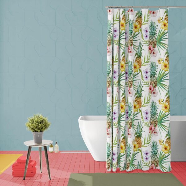 ArtzFolio Pineapples & Hibiscus Shower Curtain: Stylish, Washable, Waterproof Design - Image 3