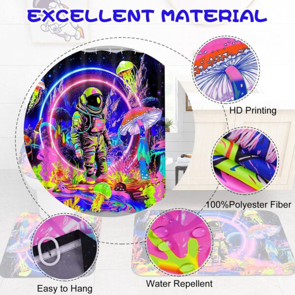 Trippy Blacklight Astronaut Shower Curtain Set for Kids' Cool Bathroom Decor - Image 4