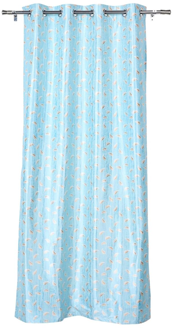 Solimo Premium Aqua Leaf Print Polyester Curtains - Easy Maintenance, Set of 2 - Image 6