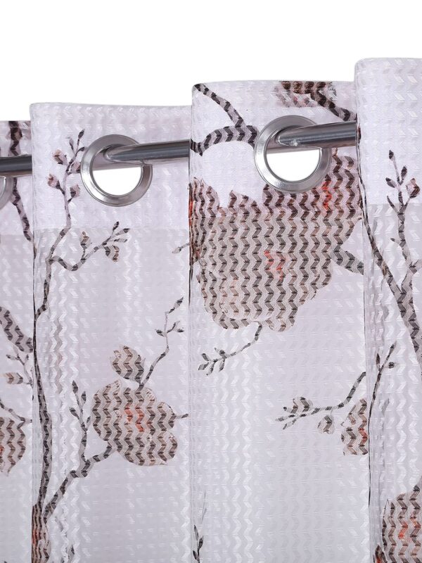 Coffee Color Floral Eyelet Window Curtains - Set of 2 Sheer Lightweight Drapes - Image 2