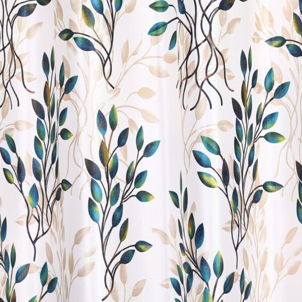 Aqua Leaf Print Room Darkening Curtains for Stylish Bedroom Decor - Image 3