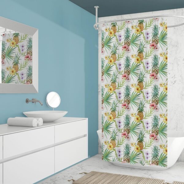 ArtzFolio Pineapples & Hibiscus Shower Curtain: Stylish, Washable, Waterproof Design - Image 5