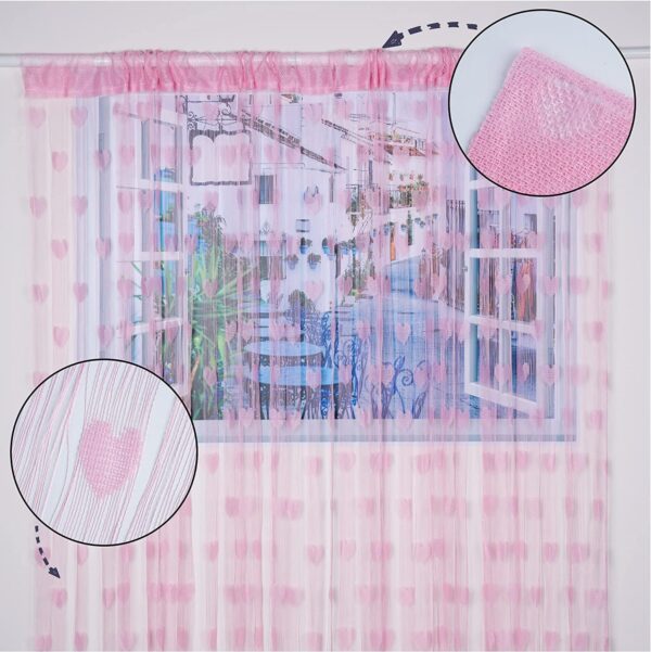 Baby Pink String Net Heart Design Curtain for Door and Window Decor - Image 3