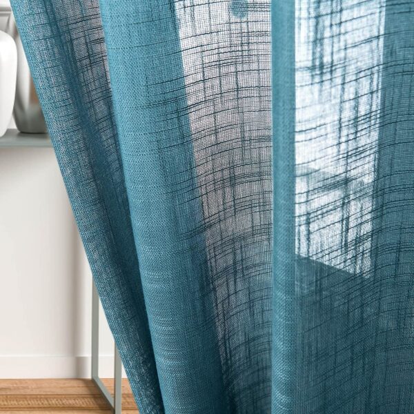 Trendy House Teal Cotton Linen Curtains with Eyelet Rings - Pack of 2 - Image 4