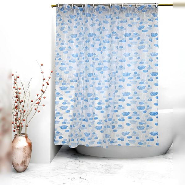 Stylish Blue PVC Floral Shower Curtain with Hooks - Washable & Durable - Image 2