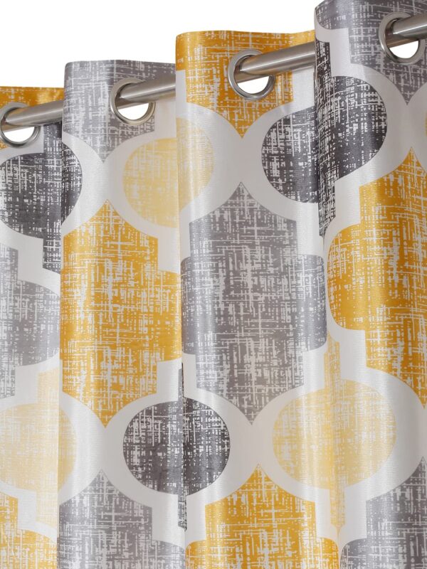 Moroccan Motif Eyelet Curtains - Semi Sheer Glace Cotton in Yellow - Image 2