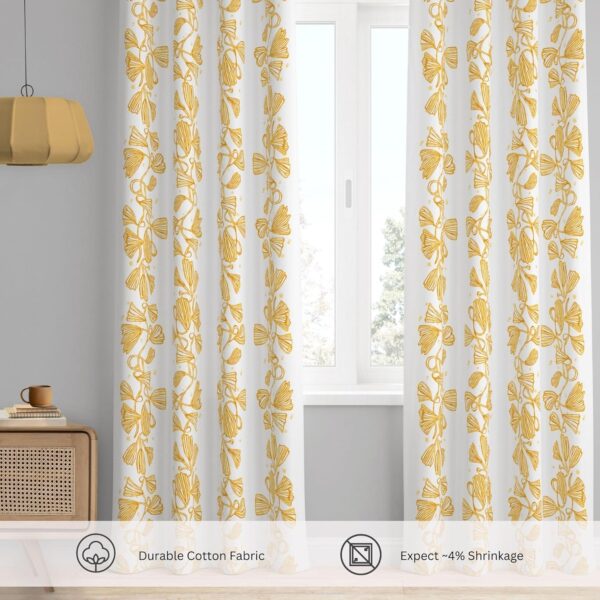 Pure Cotton Floral Print Curtains - Room Darkening Set of 2 (Phylo: Yellow) - Image 2