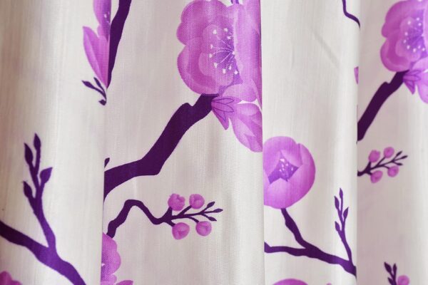 Stylish Purple Polyester Eyelet Curtains: Light-Filtering Floral and Plain Combo Pack - Image 4