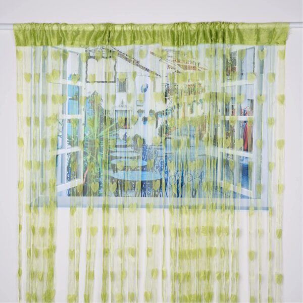 Decorative Green Heart Curtain: Stylish Semi-Sheer Rod Pocket for Rooms - Image 3