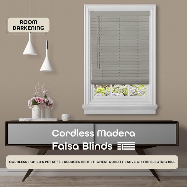 Achim Home Furnishings 2" Faux Wood Blind in Grey - Stylish & Cordless - Image 2