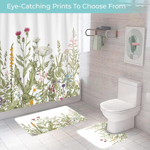 Blooming Flowers Shower Curtain & Anti-Skid Mat Set for Stylish Bathrooms - Image 5