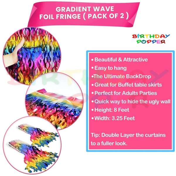 Rainbow Fringe Curtain Backdrop for Birthday Parties and Events - 2 Pack - Image 3