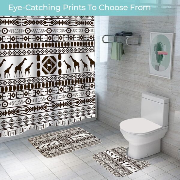 Stylish 3pc Black-White Shower Curtain & Non-Slip Bath Mat Set - Image 5