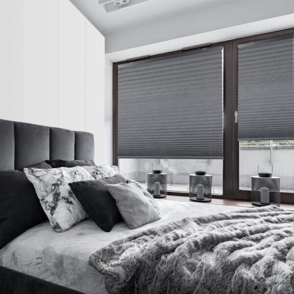 Stylish Light Filtering Gray Pleated Fabric Window Shade - Cordless 34" x 60" - Image 2