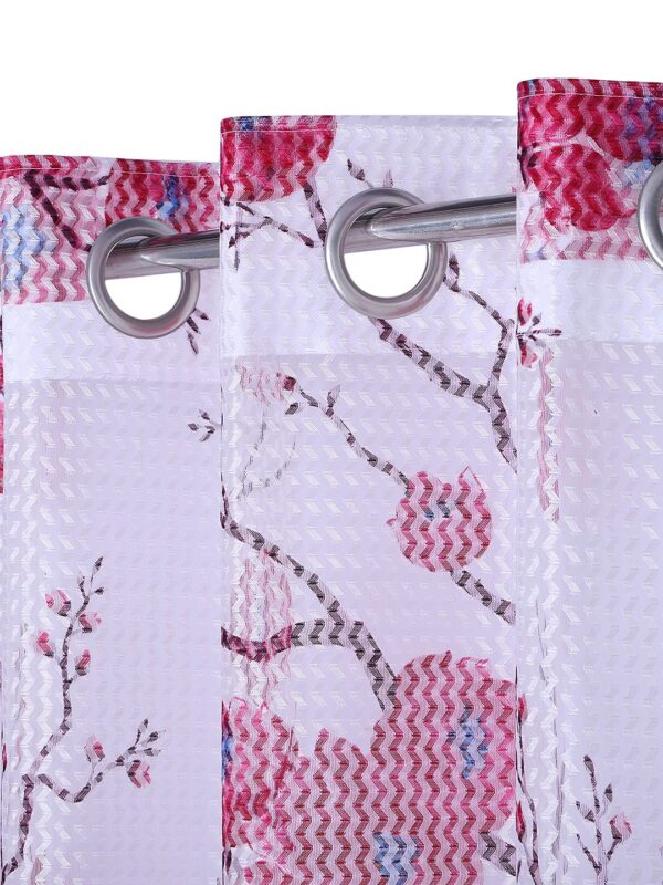 Stylish Wine Color Floral Eyelet Door Curtains - Set of 2 Pcs - Image 3