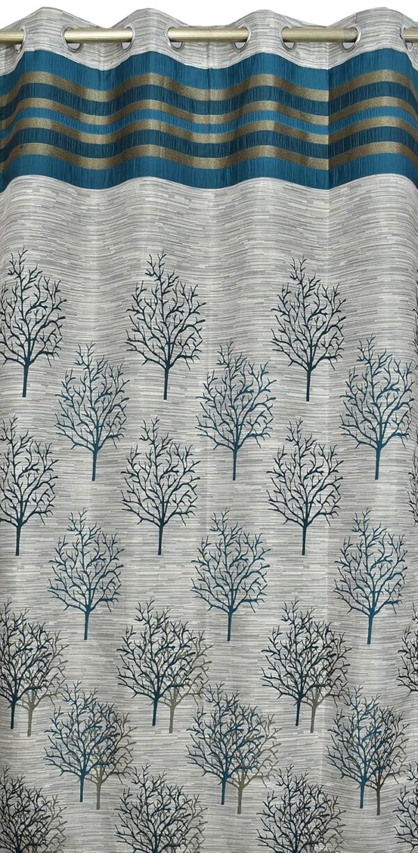 Jacquard Blackout Jute Floral Curtains - Elegant Blue Eyelet Design for Home - Image 2