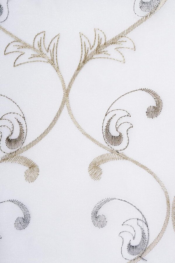 Embroidered Floral Curtains for Home | Vintage Brown & Grey Eyelet Design - Image 3