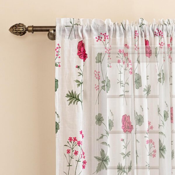 Sheer Printed Rod Pocket Curtains for Light Filtering Home Decor - 5 Feet - Image 2