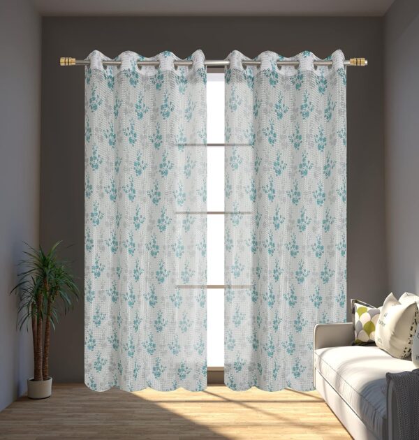 Aqua Tulsi Flower Printed Curtain - Elegant 8 Feet Net for Long Doors - Image 2