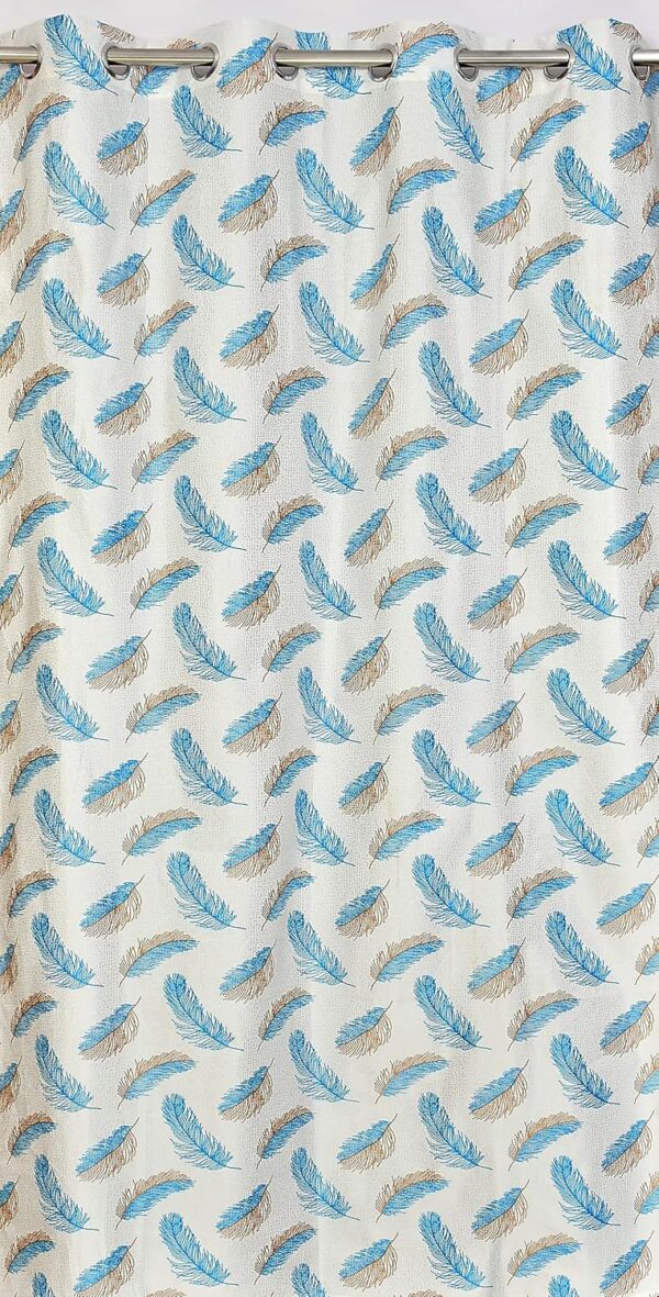 Aqua Blue Polyester Feather Printed Curtains Set for Living Room & Bedroom - Image 4