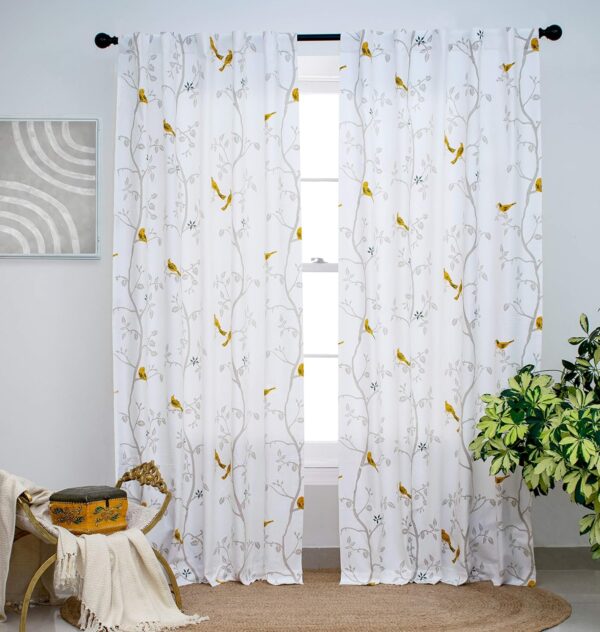 Elevate Your Space with Tranquebar 100% Cotton Bird Print Room Darkening Curtains - Image 2