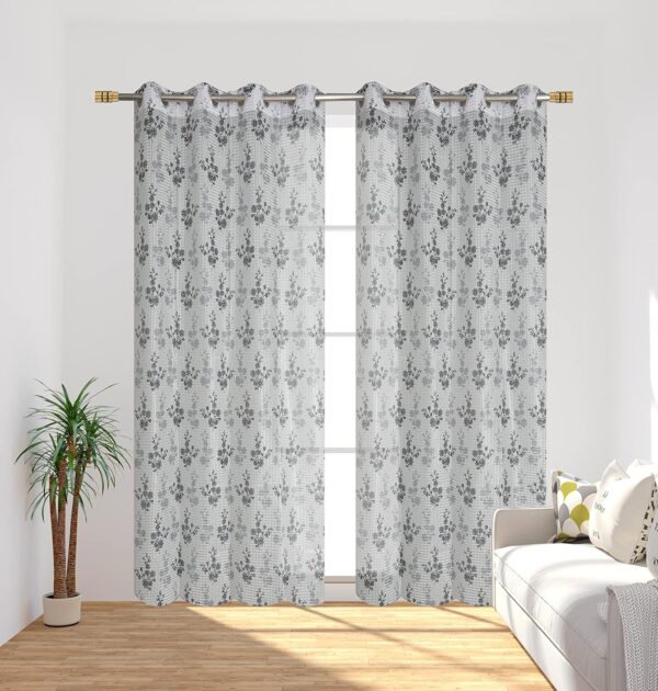 Elegant Grey Tulsi Flower Printed Tissue Net Curtain for 7 Feet Door - Image 2