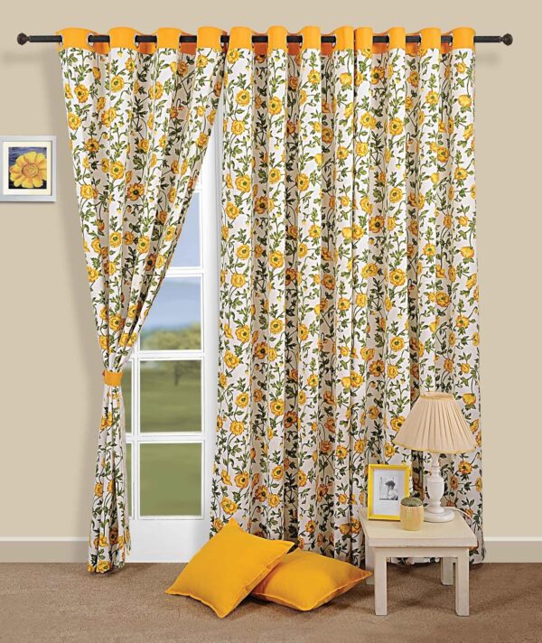 Elegant Cream Floral Cotton Window Curtain for Bedroom & Living Room - Image 3