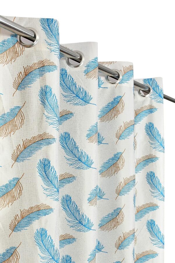 Aqua Blue Polyester Feather Printed Curtains Set for Living Room & Bedroom - Image 2