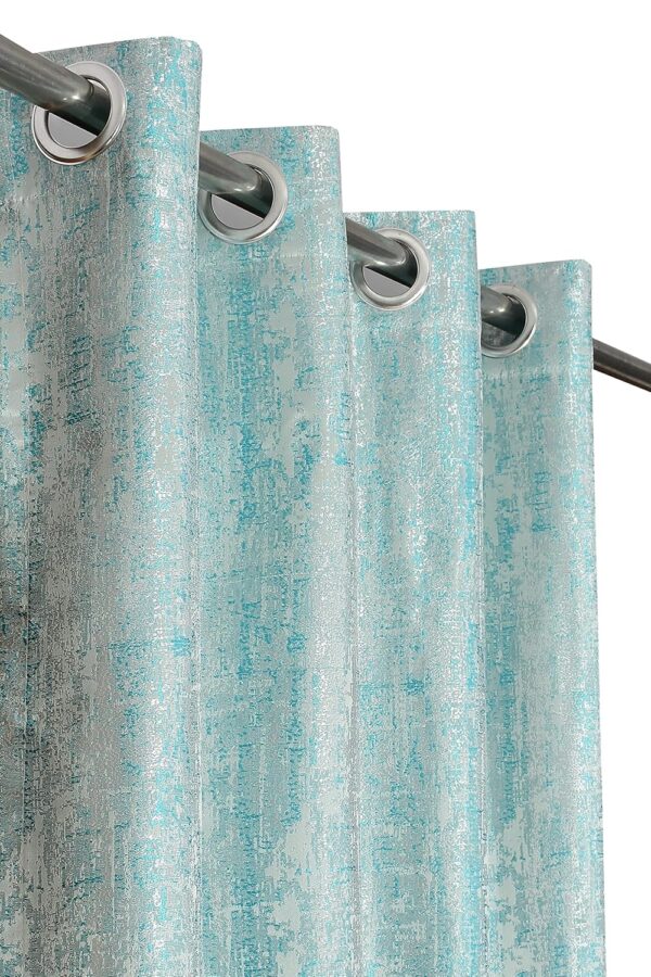 Aqua Blue Jacquard Blackout Jute Curtains for Living Room and Bedroom Decor - Image 5