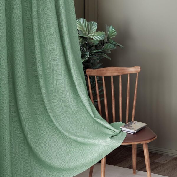 Elegant Sea Green Herringbone Blackout Curtains for Bedroom and Living Room - Image 2